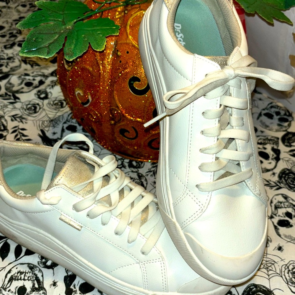 New Dr. soles leather white with gold sneakers